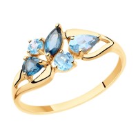 Кольцо из золота с голубыми и синими топазами     