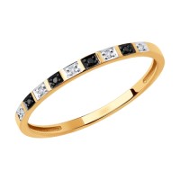 Кольцо с черными и бесцветными бриллиантами из золота     