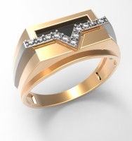 Золотое кольцо печатка с фианитами и ониксом     