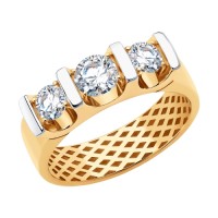 Стильное кольцо из золота с фианитами бесцветными              