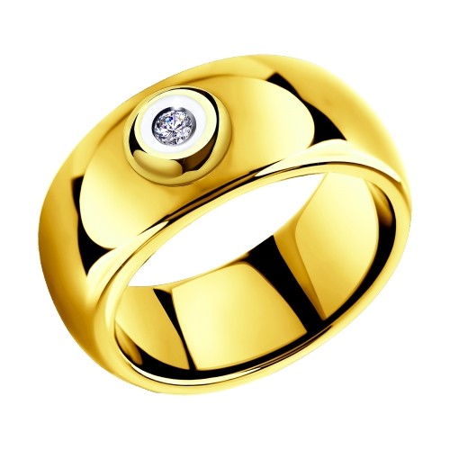 Керамическое кольцо с желтым золотом и бриллиантами 