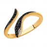 Кольцо змейка с черными и бесцветными бриллиантами из золота 