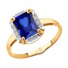 Золотое кольцо с синим корундом(синт.) и бриллиантами SOKOLOV