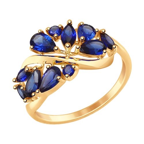 Кольцо из золота с синими корундами 