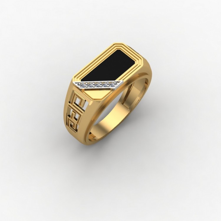 Мужское кольцо из золота с фианитами и ониксом 
