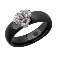 Черное керамическое кольцо с золотом и бриллиантами