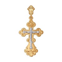 Крест из комбинированного золота с гравировкой    