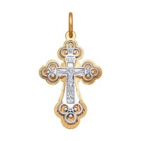 Крестик с алмазной гранью из комбинированного золота