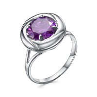 Кольцо из серебра с фиолетовым фианитом