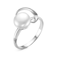 Серебряное стильное кольцо с белым жемчугом