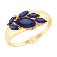Кольцо с синими корундами из золота