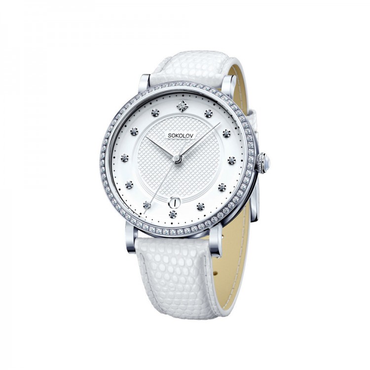Женские наручные часы из серебра с фианитами  