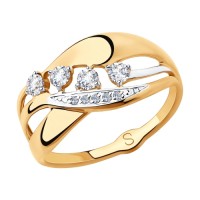 Золотое кольцо с фианитами бесцветными            