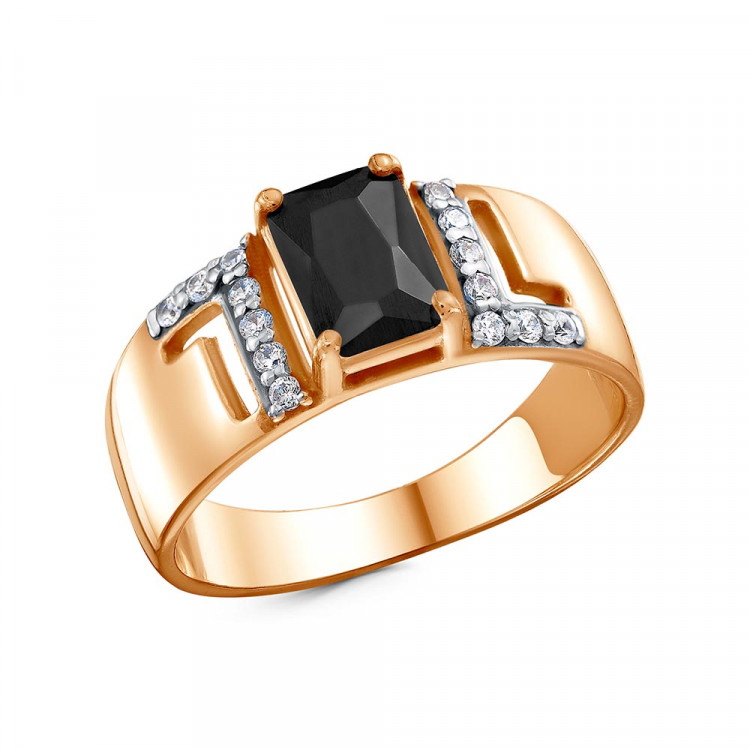 Позолоченное серебряное кольцо с черным фианитом