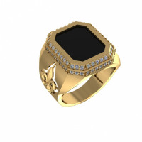 Золотое мужское кольцо печатка с ониксом