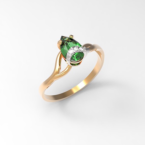 Кольцо из золота с зелен. хризолитом и фианитами