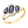 Кольцо с синими корундами и фианитами из золота