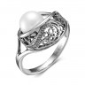 Серебряное ажурное кольцо с белым жемчугом