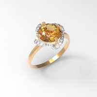 Кольцо из золота с золотистым цитрином и фианитами