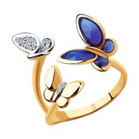 Золотое кольцо с бриллиантами и эмалью SOKOLOV