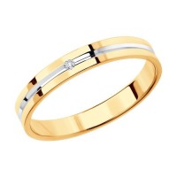 Обручальное кольцо с бриллиантом из комбинированного золота  