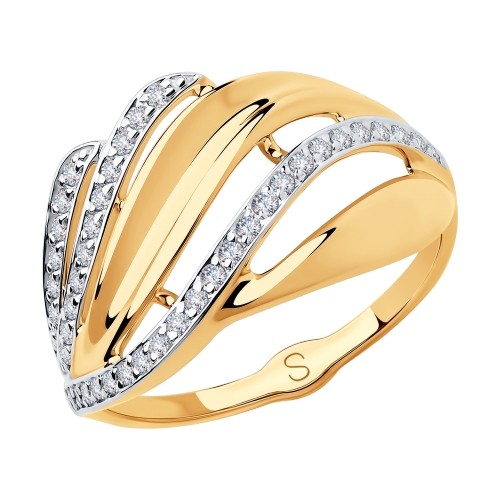 Золотые женские кольца с одним фианитом
