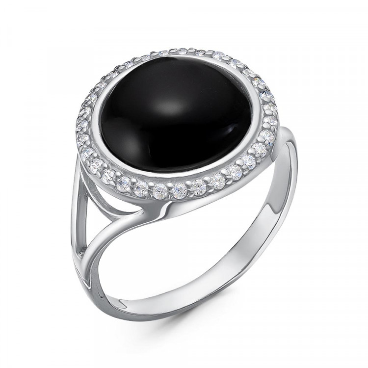Серебряное кольцо с агатом и фианитами