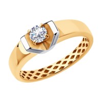 Золотое стильное кольцо с фианитом бесцветным       