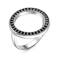 Серебряное круглое кольцо с черными фианитами