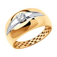 Золотое кольцо с фианитом бесцветным SOKOLOV    