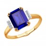Золотое кольцо с бриллиантами и корундом синим SOKOLOV