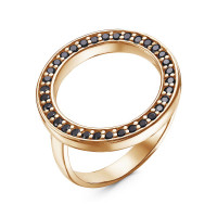 Серебряное позолоченное круглое кольцо с черными фианитами