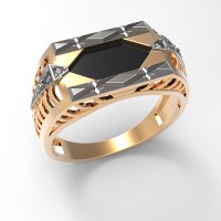Золотое кольцо печатка с ониксом  