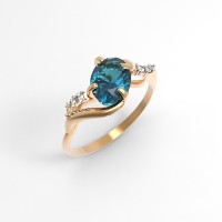 Кольцо с топазом London blue и фианитами из золота
