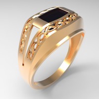 Мужское золотое кольцо печатка с ониксом   