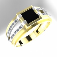 Золотое кольцо с ониксом и фианитами для мужчин 