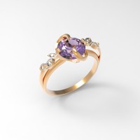 Кольцо из золота с фианитами и фиолетовым аметистом
