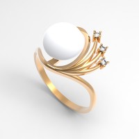 Золотое кольцо с фианитами и жемчугом