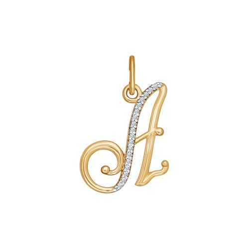 Подвеска буква (А) из золота с фианитами