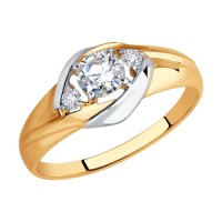 Золотое кольцо с фианитами бесцветными                