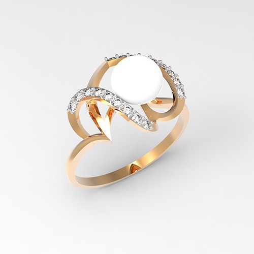 Золотое кольцо с фианитами и жемчугом 