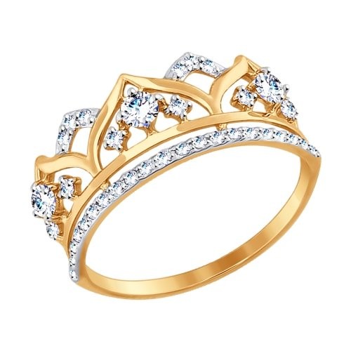 Кольцо Корона из золота с фианитами 