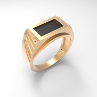 Мужское кольцо печатка с ониксом из золота        
