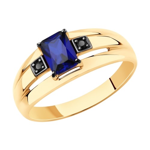 Мужское золотое кольцо с корундом и фианитами 