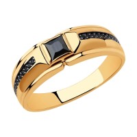 Мужское кольцо SOKOLOV из золота с черными фианитами   