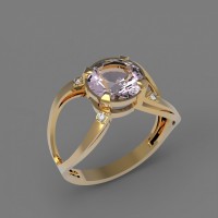 Золотое кольцо с аметистом фиолетовым и фианитами