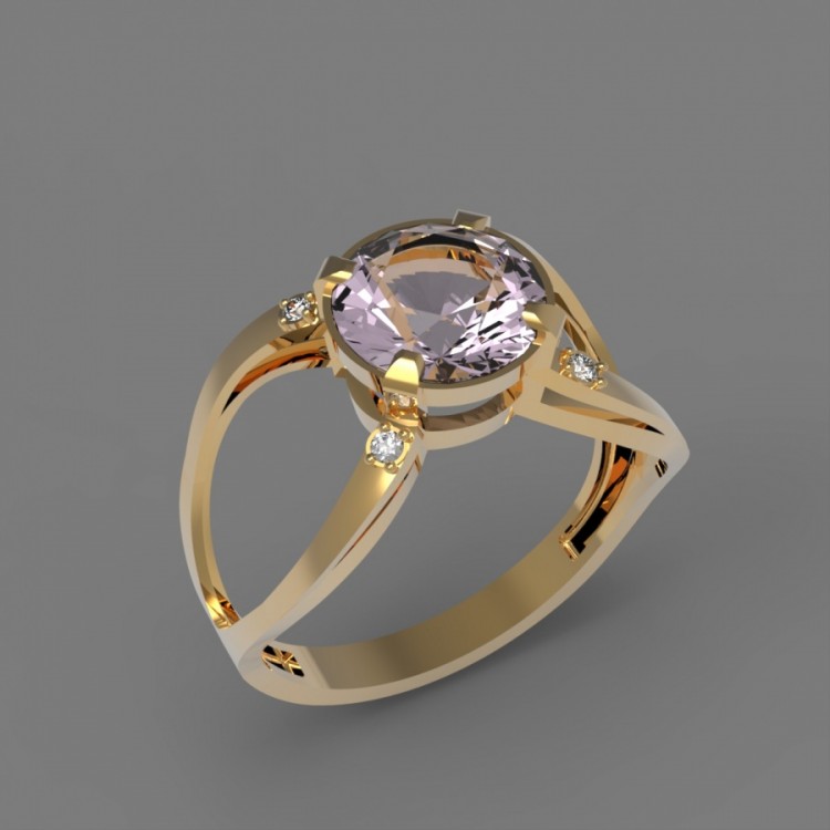 Золотое кольцо с аметистом фиолетовым и фианитами