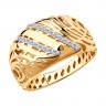 Широкое объемное кольцо из золота с фианитами бесцветными     