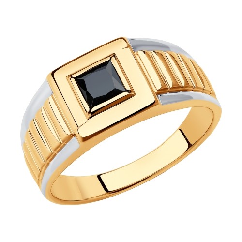 Мужское кольцо печатка из золота с черным фианитом    