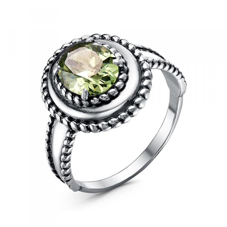 Кольцо из серебра с зеленым фианитом